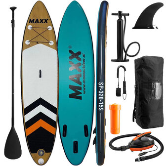 Maxxoutdoor SUP Board Ladoga Wood & Blue Edition - Complete Set - Inclusief Elektrische Pomp - 320cm 