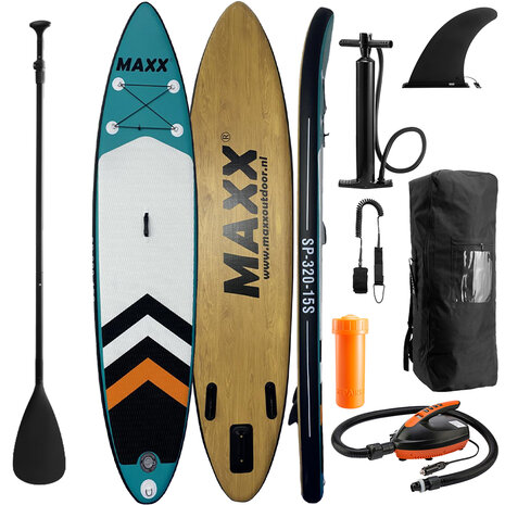 Maxxoutdoor SUP Board Ladoga Blue & Wood Edition - Complete Set - Inclusief Elektrische Pomp - 320cm 