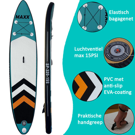 deadline Trechter webspin leer Maxxoutdoor SUP Board Ladoga Blue & Wood Edition - Complete Set - Inclusief  Elektrische Pomp - 320cm