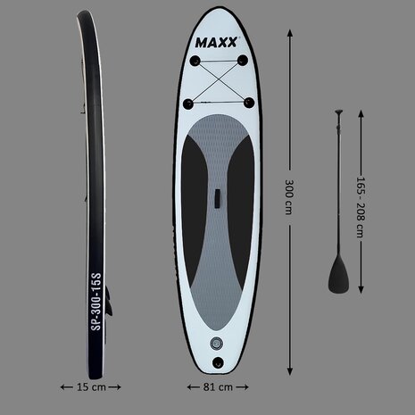 Afmetingen - Maxxoutdoor SUP Board Garda Black Edition - 300cm 